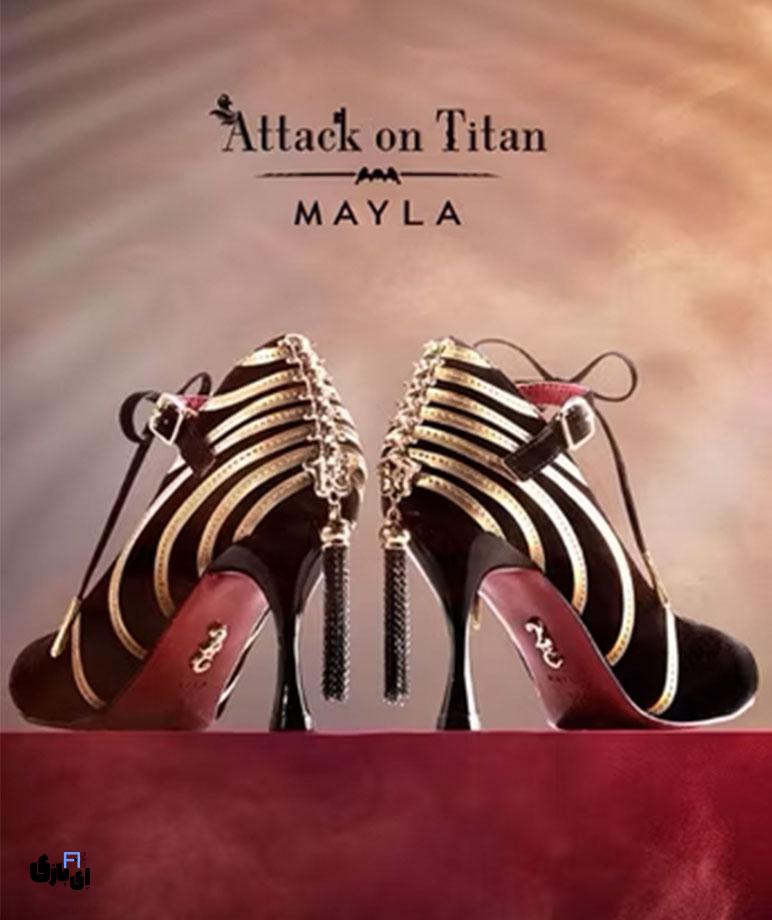 ساخت کفش های پاشنه بلند الهام گرفته از اتک آن تایتان توسط کمپانی لاکچری ژاپنی 2024 4 attack on titan new shoes