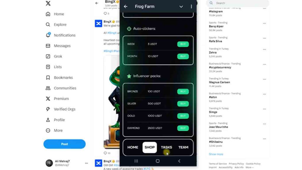 سفر به دنیای درآمد دیجیتال با ایردراپ تلگرامی Frog Farm و حمایت ویژه صرافی BingX 2 انجام تسک های Frog Farm
