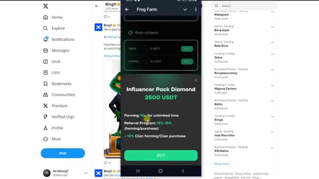 سفر به دنیای درآمد دیجیتال با ایردراپ تلگرامی Frog Farm و حمایت ویژه صرافی BingX 3 کسب درآمد از Frog Farm