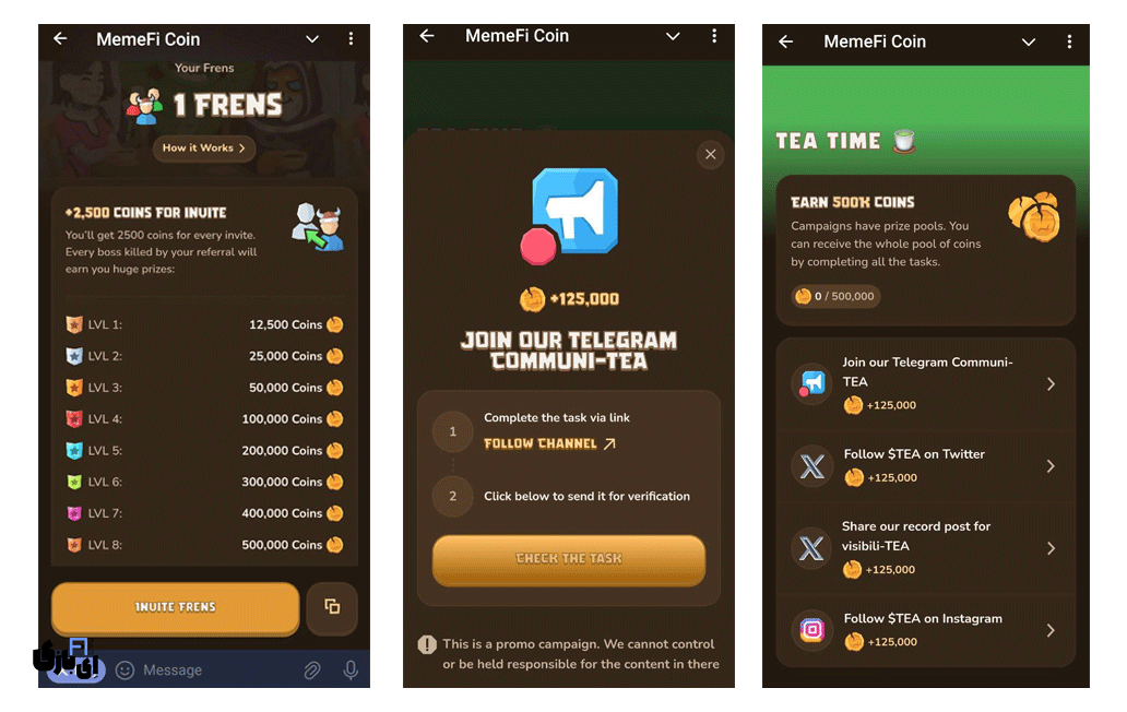 با بازی MemeFi Coin ثروتمند شوید! 2 ویژگی های کلیدی مینی اپلیکیشن MemeFi Coin در تلگرام