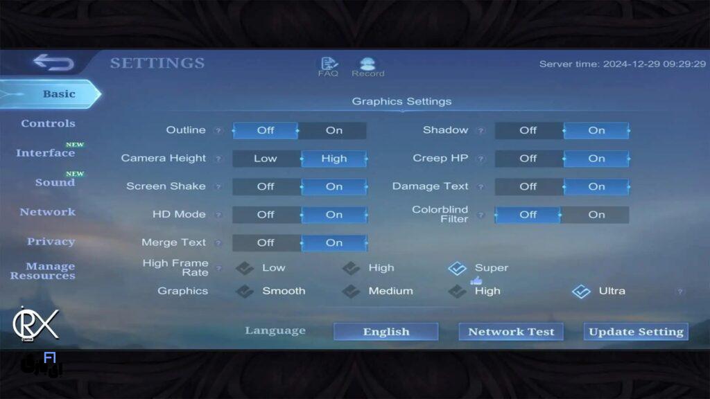 بهترین تنظیمات موبایل لجندز برای تبدیل شدن به یک گیمر حرفهای 8 نمایی از منوی تنظیمات پایهای بازی موبایل لجندز برای گرافیک بهتر.