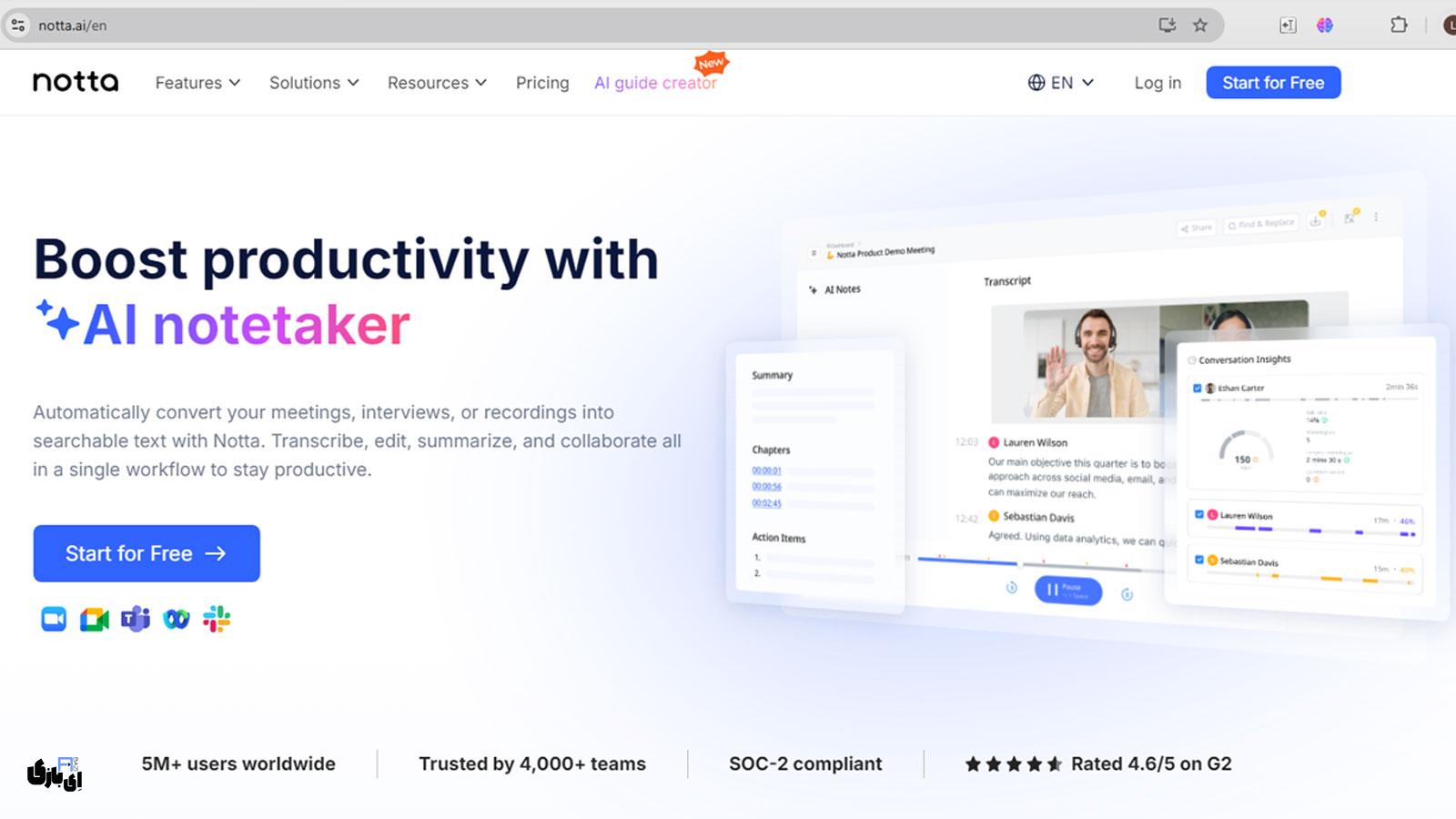 ۸ بهترین ابزارهای ترجمه ویدیو و فیلم با هوش مصنوعی 12 Notta: ابزار ساده برای ترجمه ویدیو