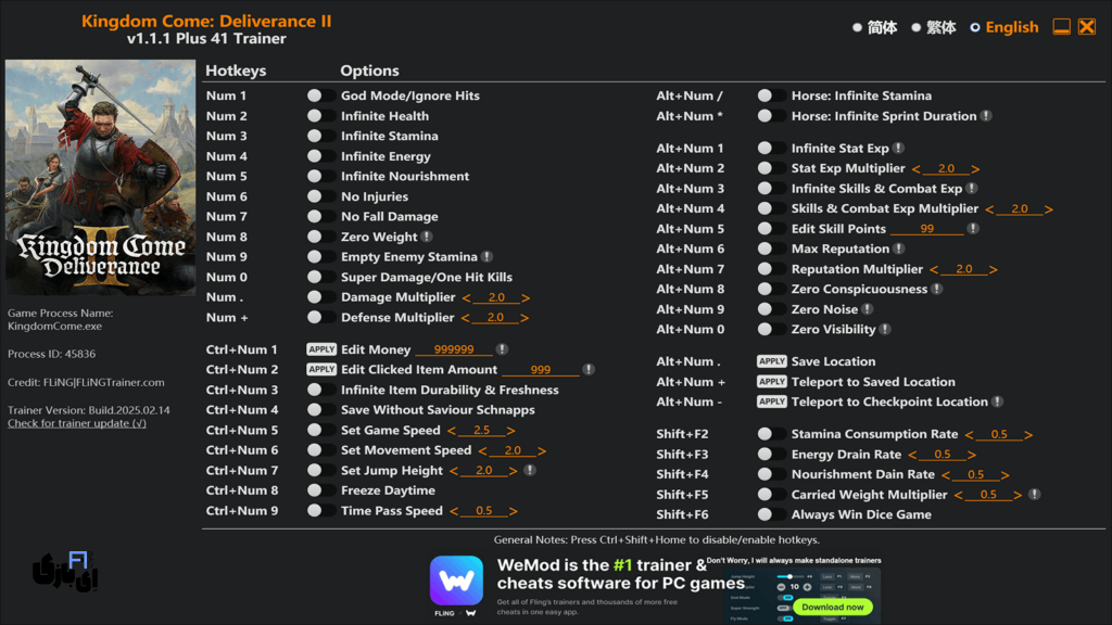دانلود ترینر بازی Kingdom Come Deliverance 2: راهنمای جامع و آموزش استفاده 36 دانلود ترینر Kingdom Come Deliverance ii