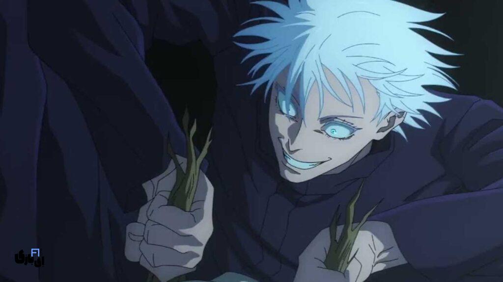 ۱۰ تا از شخصیتهای محبوب انیمه که هیچوقت فراموش نمیشوند 21 satoru gojo looking unhinged while he kills hanami in shibuya