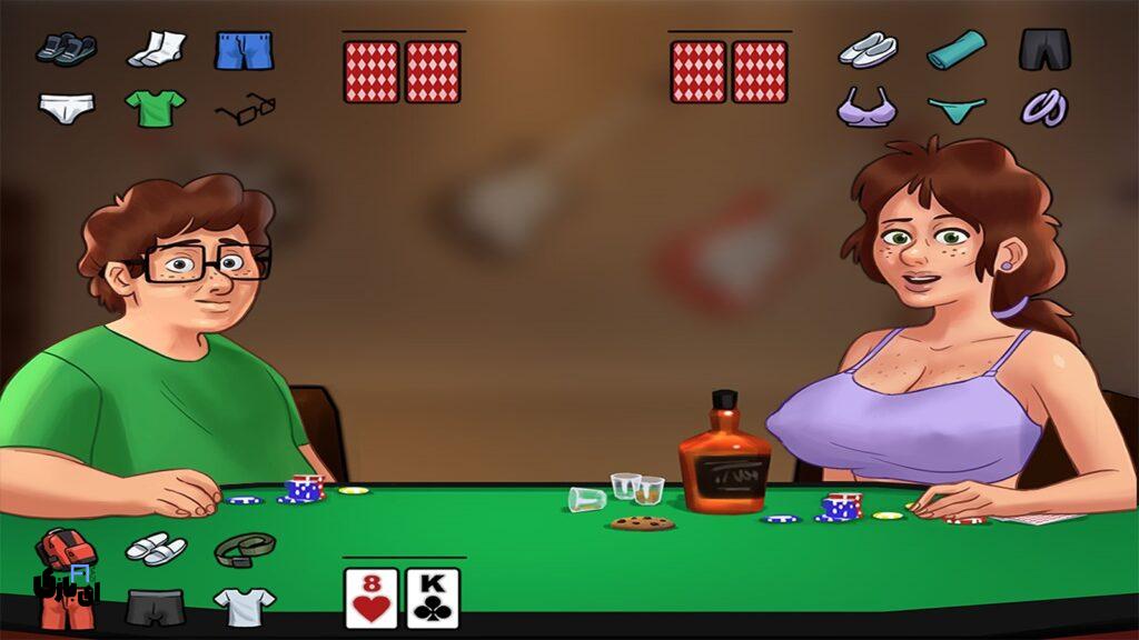 تمام مینی گیم ها Minigames در بازی سامرتایم ساگا 60 پوکر برهنه (Strip poker minigame) در بازی سامرتایم ساگا Summertime Saga