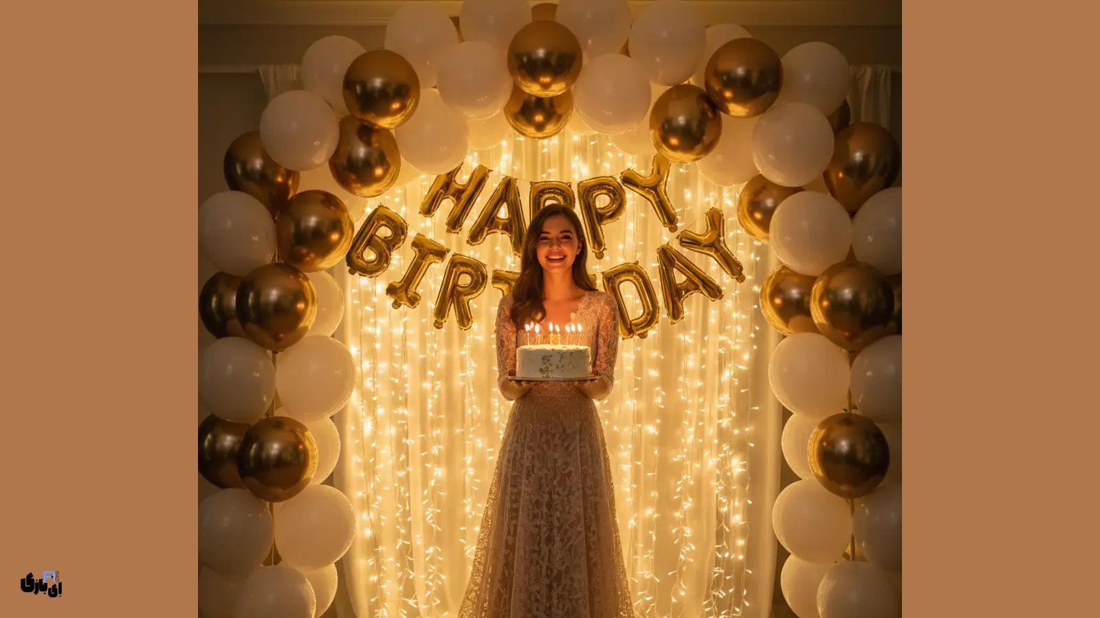 بهترین پرامپت های ادیت عکس تولد با هوش مصنوعی جمینای 13 نورهای طلایی و توری (Golden Lights and Lace)