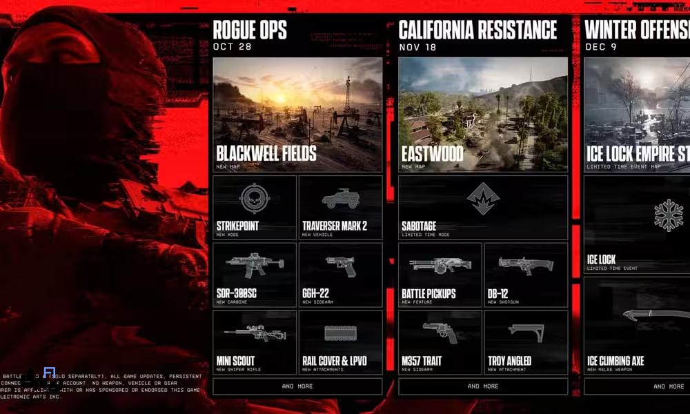 سیزن اول Battlefield 6 رسماً معرفی شد: نقشهها، حالتها و سلاحهای تازه 2 سیزن اول Battlefield 6-نقشهها و مودهای Battlefield 6-سلاحهای جدید Battlefield 6-آپدیت Battlefield 6-مودهای جدید Battlefield 6-محتوای جدید Battlefield 6-ویژگیهای جدید Battlefield 6