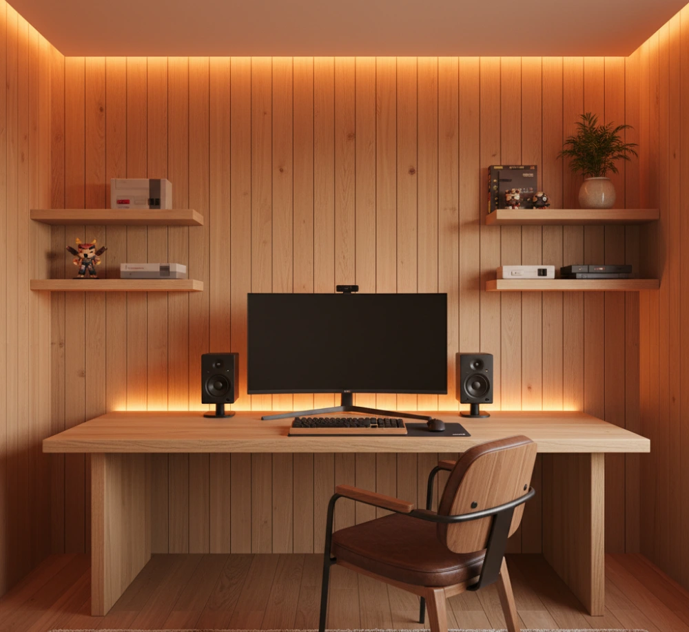 ایده های جدید برای دکور اتاق گیمینگ با چوب؛ زیبا، عملکردی و متفاوت 4 اتاق گیمینگ چوبی