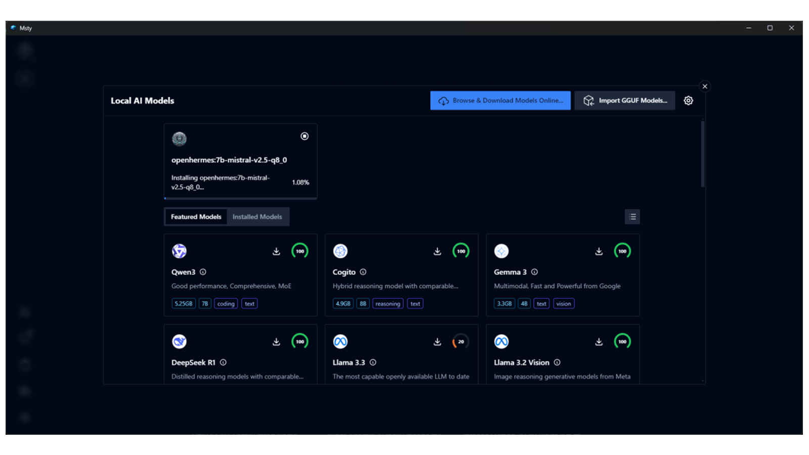 هوش مصنوعی بدون اینترنت Msty؛ نصب و اجرای مدلها آفلاین 6 پس از اتمام نصب هوش مصنوعی آفلاین Msty میتوانید شروع به چت کنید و به تولید محتوا بپردازید.